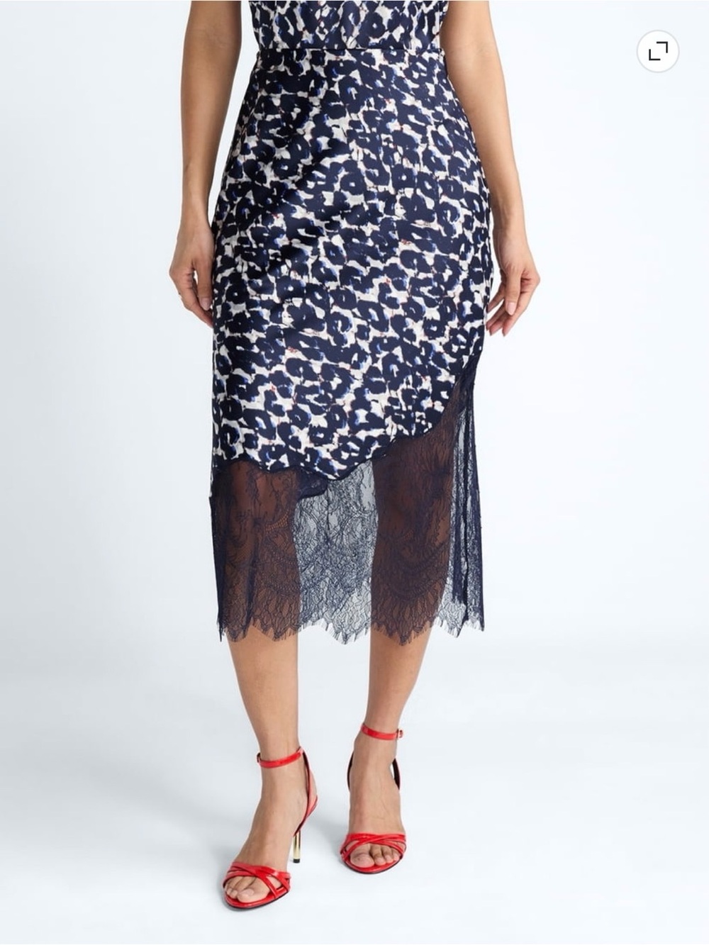 Scoop NYC DEVIL WEARS PRADA Navy, White & Black Leopard Lace-Hem Skirt XXL